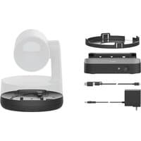 Black Logitech Rally Camera Extension Kit with hub, cables, and mounting hardware for video conferencing setup.