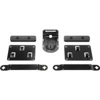 Black Logitech Rally Mounting Kit with brackets, plates, and screws for secure video conferencing equipment installation.