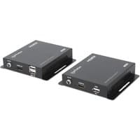 Black Manhattan 1080p HDMI KVM over IP Extender Kit with USB ports and ventilation slots on rectangular units.