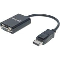 Black Manhattan DisplayPort to VGA HD15 Converter Cable, 15cm, with male DisplayPort and female VGA connectors.