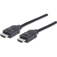 Black Manhattan HDMI cable, 1.8m, male to male connectors, supports 4K@30Hz, high-speed, durable design.
