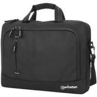 Black Manhattan laptop bag, 14.1", padded, with front pocket, trolley strap, removable shoulder strap, and padded handle.