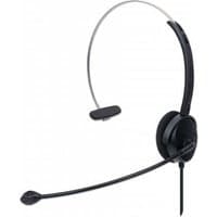 Manhattan Mono On-Ear Headset with padded boom mic, adjustable headband, ear cushion, USB-A cable, in-line volume control