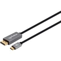 Black Manhattan USB-C to DisplayPort 1.4 cable, 2m, male to male, with gray connectors, supports 8K@60Hz.