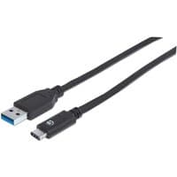 Black Manhattan USB-C to USB-A cable, 1m, male to male, 10 Gbps, fast charging, SuperSpeed+ USB, durable design.