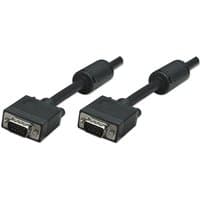 Black Manhattan VGA monitor cable, 10m, male to male, HD15 connectors, ferrite cores, SVGA specification.
