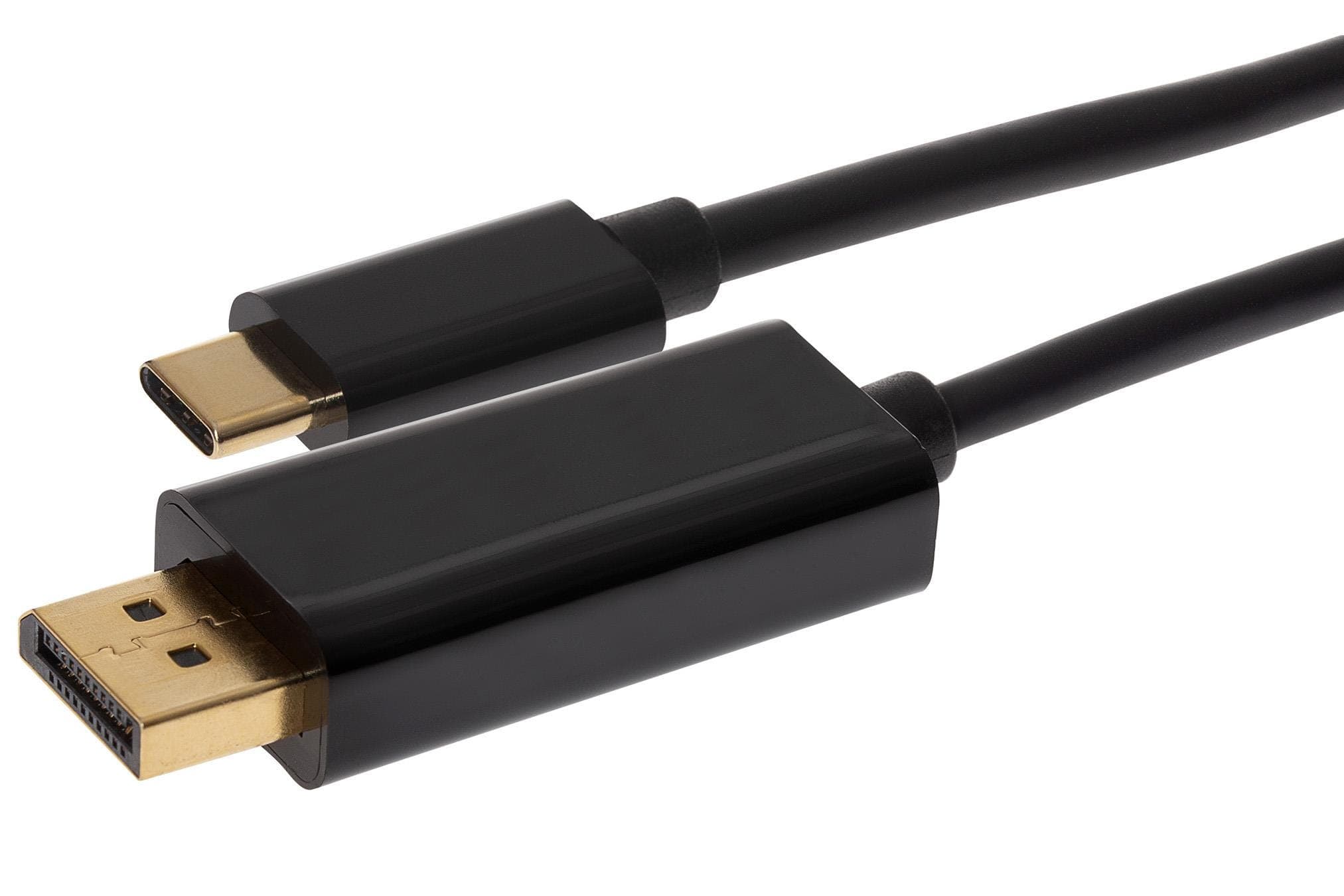Black USB-C to DisplayPort cable with gold-plated connectors, measuring 1.8 meters, designed for 4K@60Hz Ultra HD output.