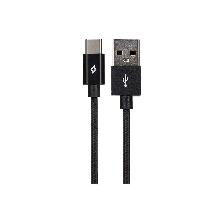 Black braided USB-C to USB-A cable, 1 meter long, featuring a 60W power rating, with clear connectors and a retail packaging design.