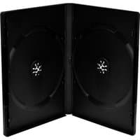 Black MediaRange CD/DVD storage case with two disc slots and central locking hubs.