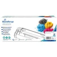MediaRange MRHPTCF411X toner cartridge box, white with cyan, magenta, yellow powder graphics and product details.