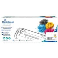MediaRange MRHPTCF412X yellow toner cartridge box with colorful powder graphics and product details.
