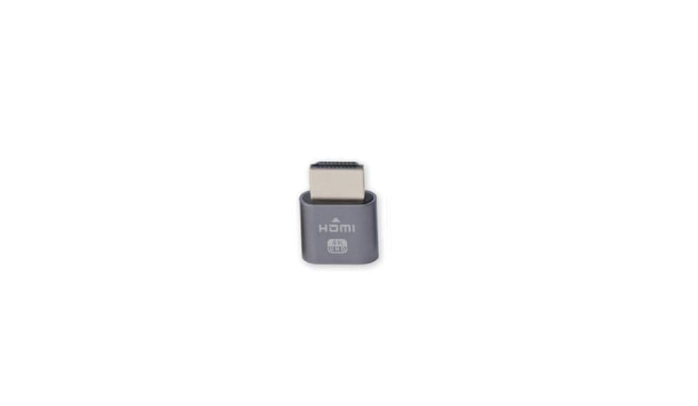 Grey Microconnect 4K HDMI dummy connector with a sleek design, featuring a metallic HDMI plug and a smooth plastic body.