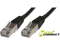 Black 2-meter Microconnect Cat5e networking cable with F/UTP shielding, featuring clear plastic connectors on both ends and a sleek, durable design.