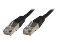 Black 5-meter Cat5e networking cable with F/UTP shielding, featuring two metal connector ends for secure Ethernet connections.