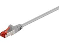 Grey 1-meter Cat6 F/UTP networking cable featuring a flexible design and a clear plastic connector with a red clip for secure connections.