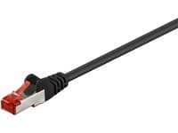 Black 5-meter Cat6 F/UTP networking cable with a sturdy plastic connector featuring a transparent red clip, designed for reliable data transmission.