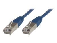 Blue 7.5-meter Cat6 F/UTP networking cable with two metal connectors, designed for high-speed data transmission.