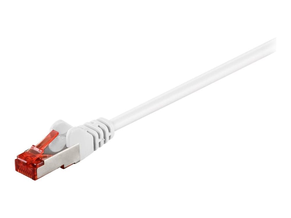 White 7.5-meter Cat6 F/UTP networking cable with a transparent red connector, designed for reliable data transmission and reduced interference.
