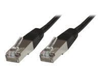 Black 15-meter Cat6 F/UTP networking cable featuring clear plastic connectors with metal clips on both ends for secure connections.