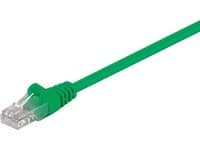 Green 1-meter Cat5e U/UTP networking cable with a clear plastic connector at one end and a molded strain relief for durability.