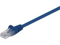 Blue 3-meter Cat5e U/UTP networking cable by Microconnect, featuring a durable plastic connector and a flexible, sturdy cable design.