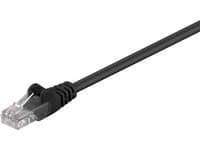 Black 3-meter Cat5e U/UTP networking cable featuring a clear plastic RJ45 connector at one end and a flexible, durable outer sheath.