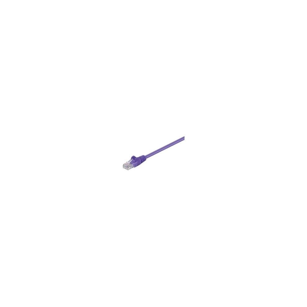 Purple 7.5-meter Microconnect Cat5e U/UTP networking cable with a transparent connector at one end, designed for reliable data transmission.
