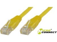 Yellow 2-meter Cat6 U/UTP networking cable with clear plastic connectors on both ends, featuring a sturdy design for reliable data transmission.