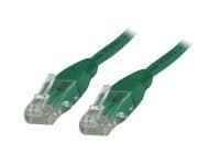 Green 15-meter Cat6 U/UTP networking cable with transparent connectors on both ends, designed for high-speed data transmission.