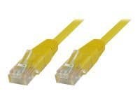 Yellow 15-meter Cat6 U/UTP networking cable featuring clear plastic connectors on both ends, designed for high-speed data transmission.