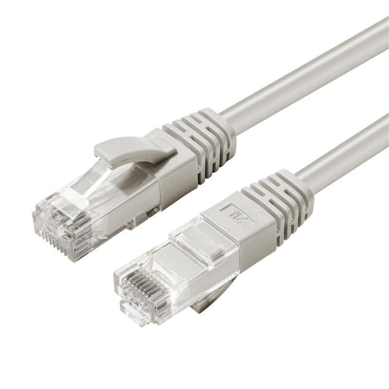 Grey Microconnect CAT6A UTP network cable, 0.3m long, featuring clear plastic connectors with locking tabs on both ends.