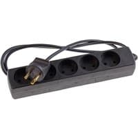 Black Microconnect Danish power strip with five outlets and a 1.5-meter cord with a two-prong plug.