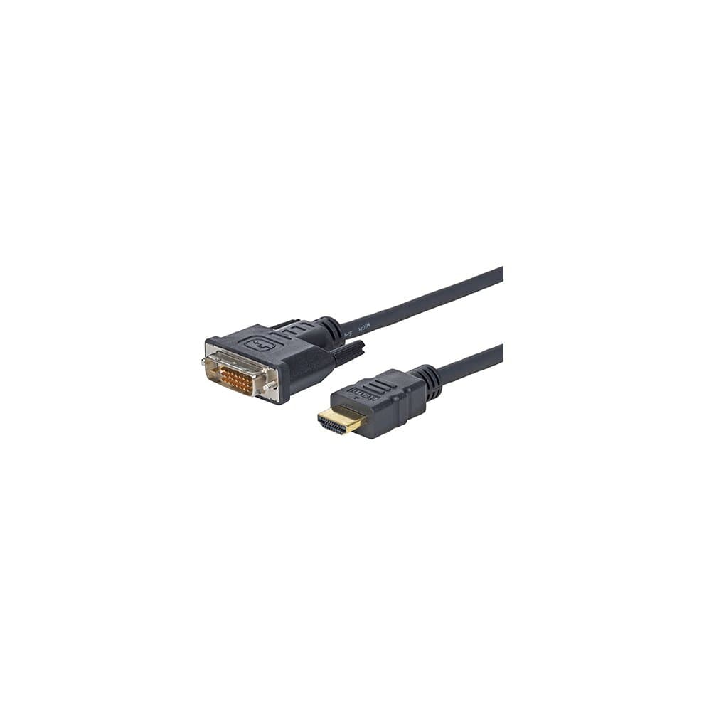 Black video cable adapter featuring a DVI-D connector on one end and an HDMI Type A connector on the other, measuring 1.8 meters in length.
