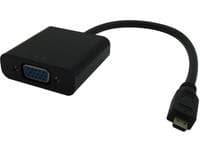 Black Microconnect HDMIDVGAB video cable adapter, 0.25 m long, featuring an HDMI Type D (Micro) connector and a VGA port, designed for connecting devices.