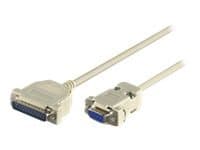 Grey 3-meter serial cable featuring DB-9 and DB-25 connectors, designed for reliable data transmission between devices.