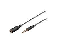 Black 1-meter audio cable featuring a 3.5mm male connector on one end and a 3.5mm female connector on the other, designed for connecting audio devices.