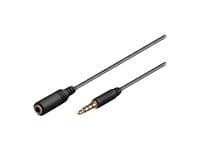 Black 3-meter audio cable with a 3.5mm male connector on one end and a 3.5mm female connector on the other, featuring a durable plastic exterior.