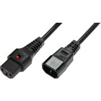 Black 2 m Microconnect power cable with C13 and C14 couplers, featuring a red switch on the C13 connector.