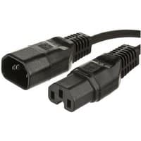 Black Microconnect power cable, 1m length, with C14 and C15 couplers, ribbed connectors for grip.
