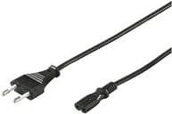 Black 1.5-meter power cable featuring a C7 coupler, with a two-prong plug on one end and a rounded connector on the other, made of durable plastic.