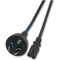Black 1.8m Microconnect power cable with Australian plug and C7 coupler connector.