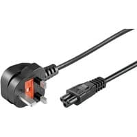 Black Microconnect 1m power cable with UK plug and C5 coupler, featuring three-prong design and durable insulation.