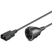 Black Microconnect 1m power cable with C14 coupler and round socket end.