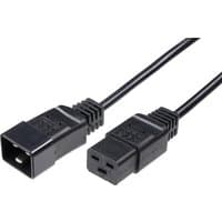 Black 2m power cable with C20 and C19 couplers, rectangular connectors, ribbed grips, by Microconnect.