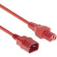 Red Microconnect power cable, 1.8m, with C14 and C15 couplers, durable plastic connectors.