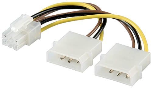 Microconnect PI1919 internal power cable, 0.2 m long, features two 4-pin connectors in white plastic, with black, yellow, and brown wires for power distribution.