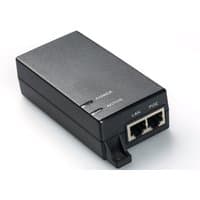 Black Microconnect PoE adapter with two Ethernet ports labeled LAN and PoE, and indicators for power and active status.