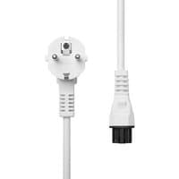 White Microconnect Power Cord CEE 7/7 to C5, 3m length, with round plug and three-pin connector.