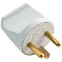 White Microconnect round power plug with two gold prongs and a flat top design.