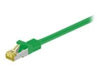 Green 0.25 m Cat7 S/FTP networking cable with a transparent connector, featuring a sturdy design for high-speed data transmission.
